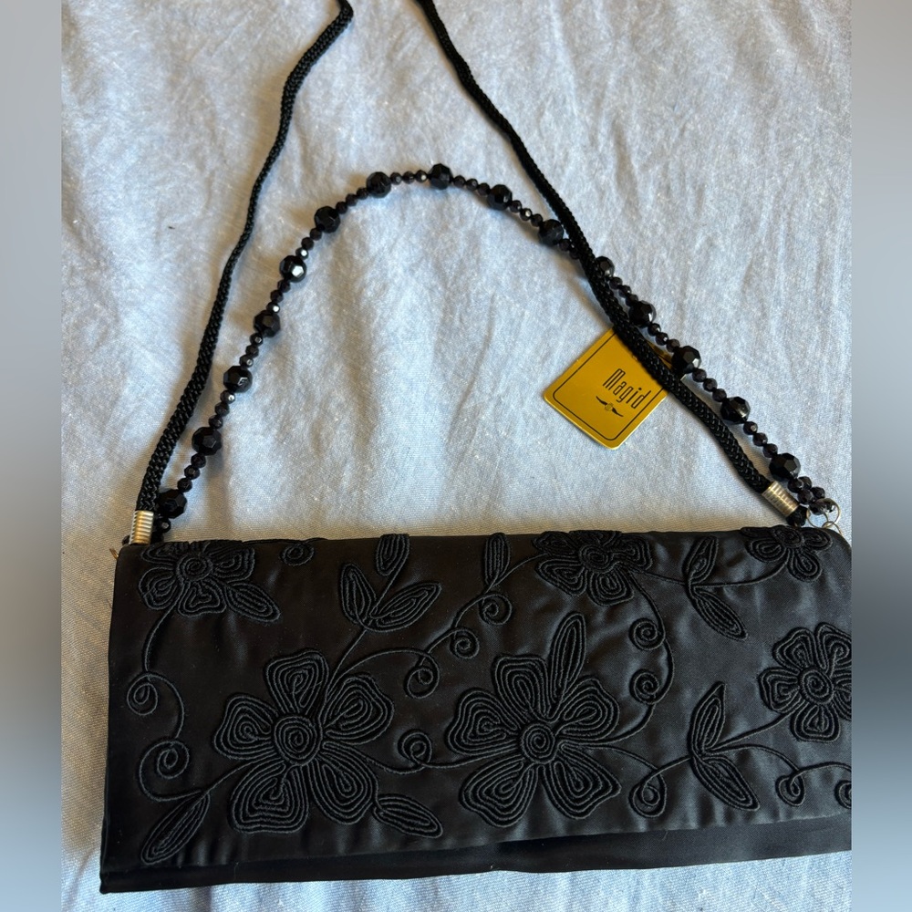 Magid Small embroidered appliqué Evening Shoulder Clutch Bag